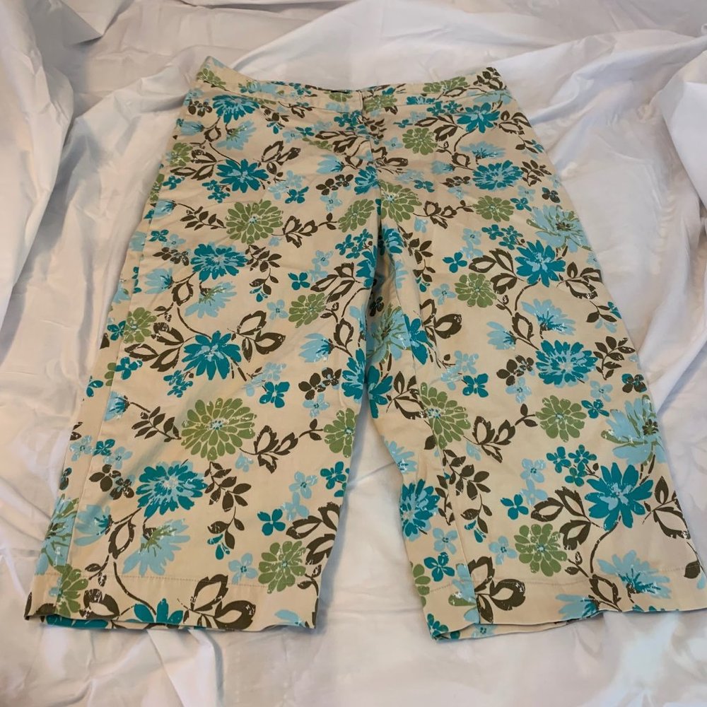 Basic Editions Classic Fit Floral Cotton Capri Size 14